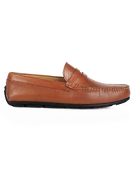 Tan Penny Loafer Moccasins Leather Shoes main shoe image