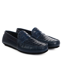 Dark Blue Penny Loafer Moccasins Leather Shoes alternate shoe image