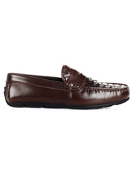Brown Penny Loafer Moccasins Leather Shoes main shoe image