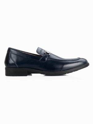 Dark Blue Side Buckle Slipon Leather Shoes main shoe image