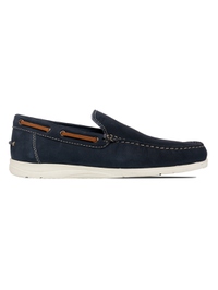 Dark Blue Slipon Boat Leather Shoes main shoe image