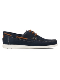 Dark Blue Derby Boat Leather Shoes main shoe image