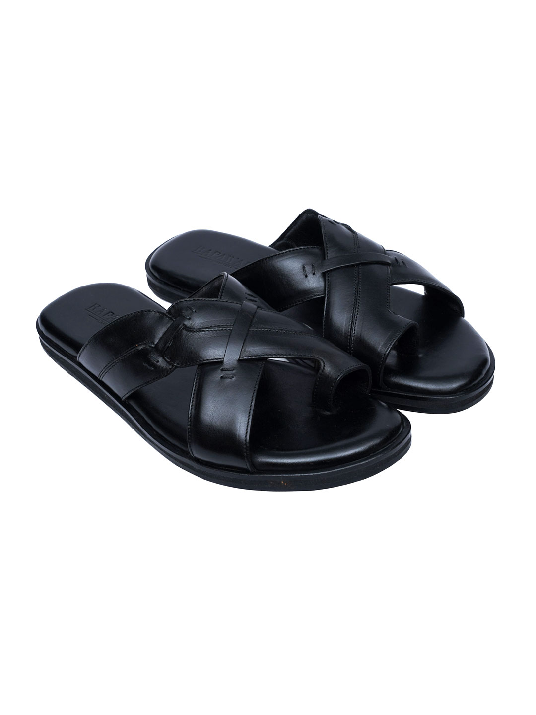 Black Comfort Cross Strap Leather Sandals leather shoes for men Rapawalk