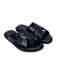 Black Comfort Cross Strap Leather Sandals alternate shoe image