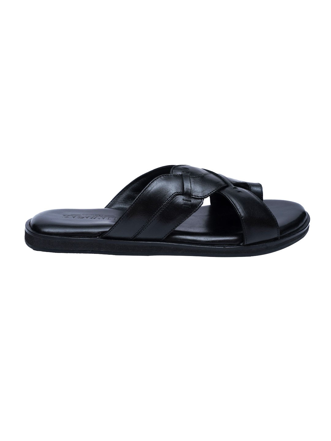 Black Comfort Cross Strap Leather Sandals for men Rapawalk