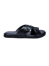 Black Comfort Cross Strap Leather Sandals main shoe image