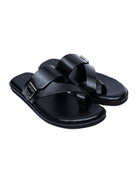 Black Cross-over Strap Buckle Leather Sandals alternate shoe image