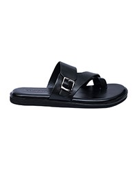 Black Cross-over Strap Buckle Leather Sandals main shoe image