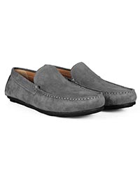 Gray Plain Apron Moccasins Leather Shoes alternate shoe image