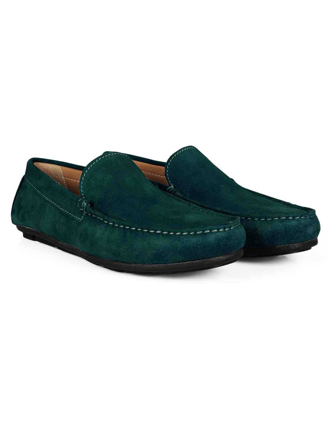Sea Green Plain Apron Moccasins Leather Shoes for men Rapawalk