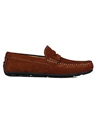 Dark Tan Penny Loafer Moccasins Leather Shoes main shoe image