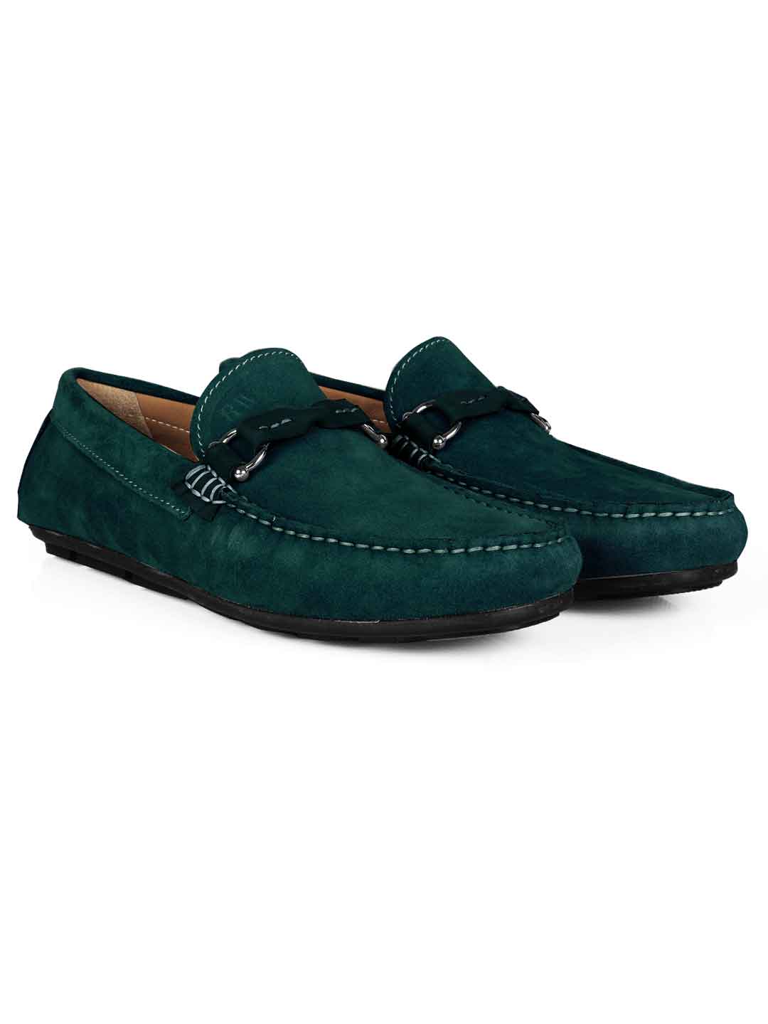 Sea Green and Dark Green Buckle Moccasins Leather Shoes leather shoes for men | Rapawalk Sea Green and Dark Green Buckle Moccasins Leather Shoes leather shoes for men | Rapawalk