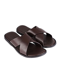 Brown Comfort Cross Slider Leather Sandals alternate shoe image