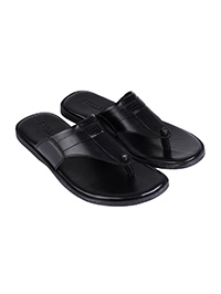 Black Comfort Plain Leather Sandals alternate shoe image