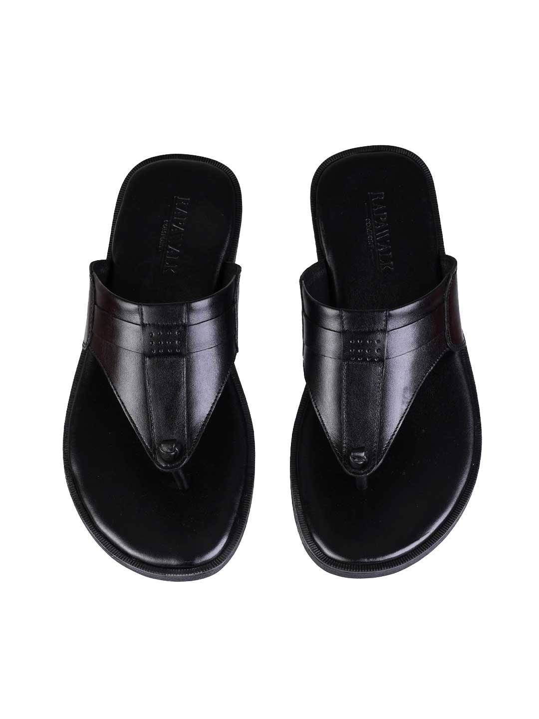 Black Comfort Plain Leather Sandals for men Rapawalk