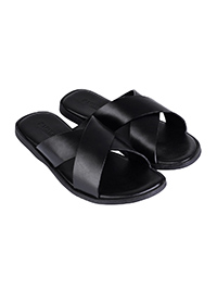 Black Comfort Cross Slider Leather Sandals alternate shoe image