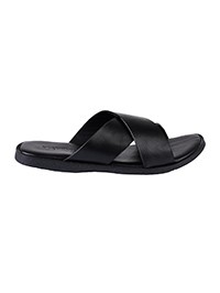 Black Comfort Cross Slider Leather Sandals main shoe image