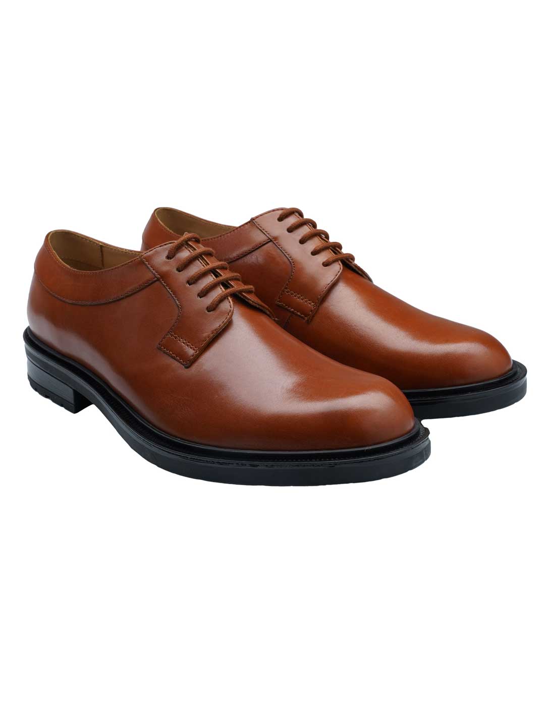 Tan Semi Casual Plain Derby Leather Shoes
