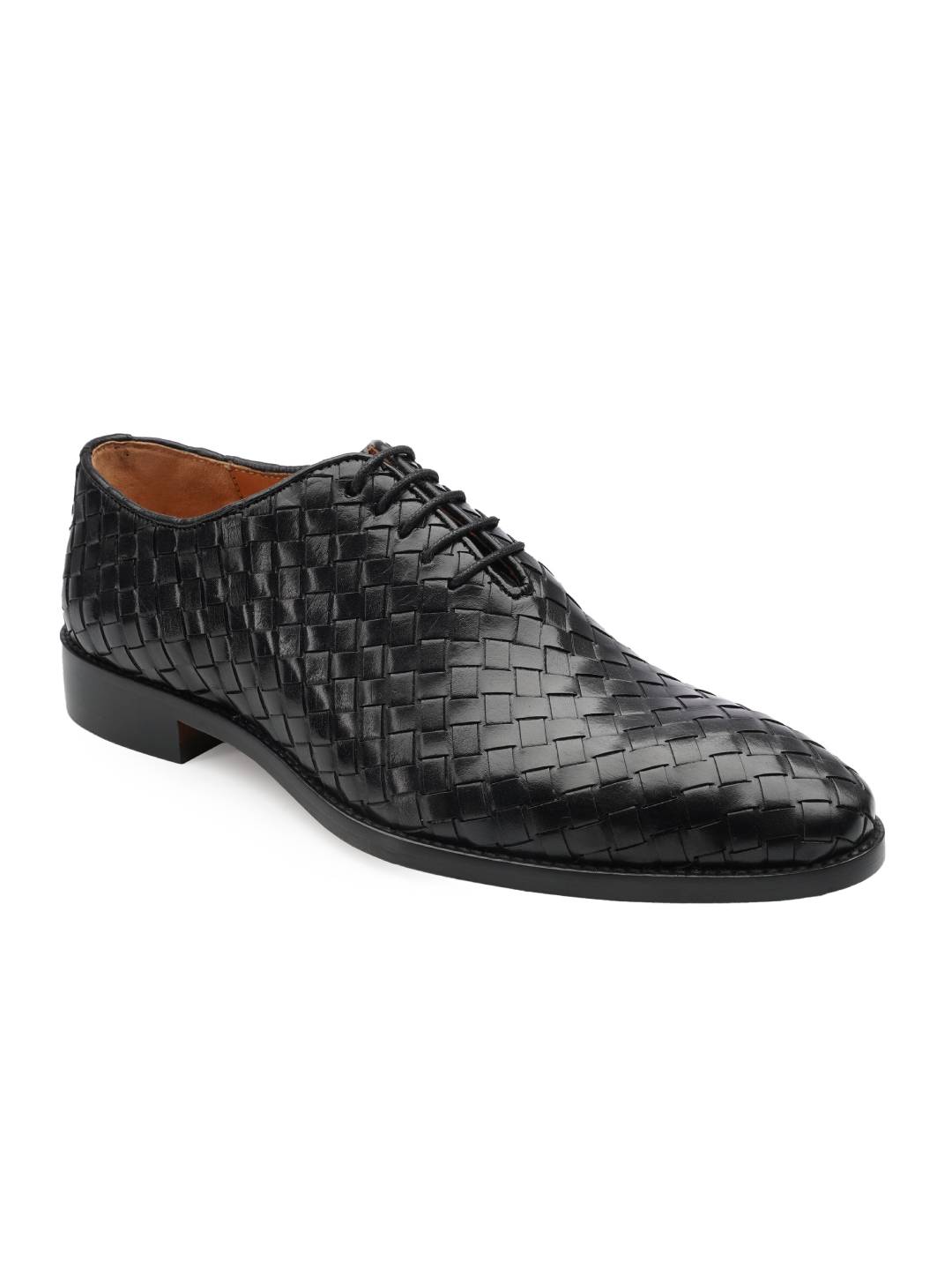 Black Premium Woven Wholecut Oxford leather shoes for men