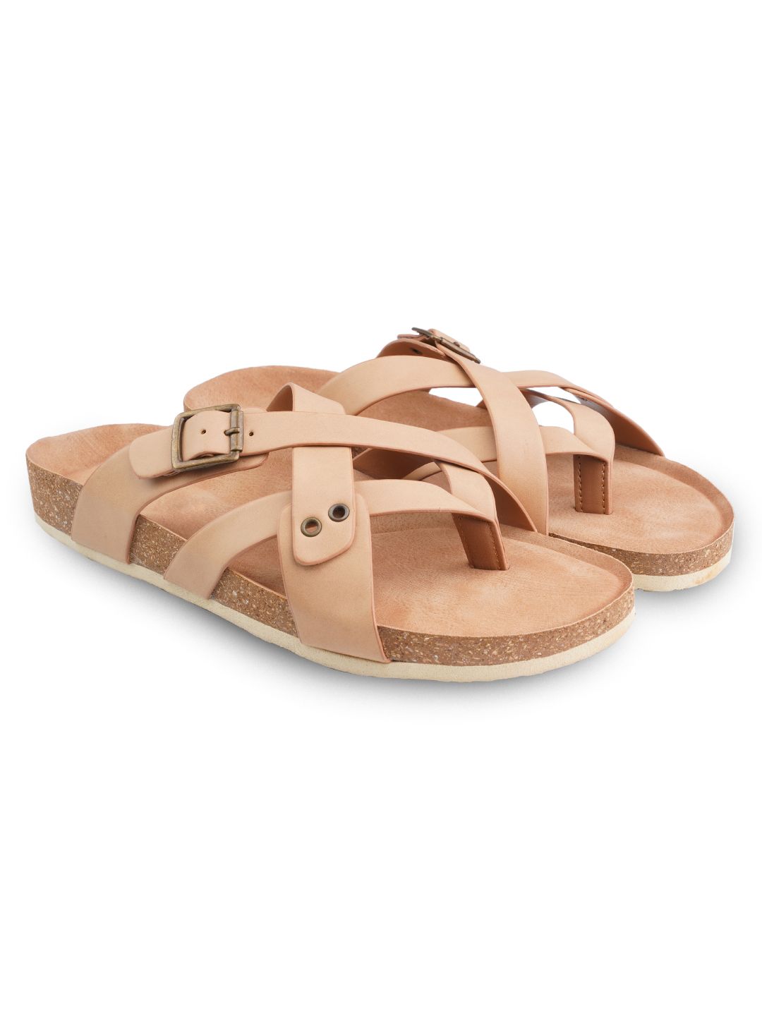 Platform Double Strap Buckle Sandals with Cork Sole-White