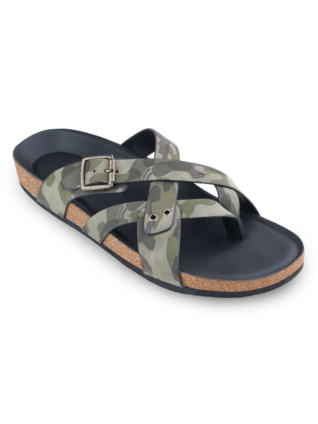 Camo Green Cork Sole Sandal leather shoes for men Rapawalk