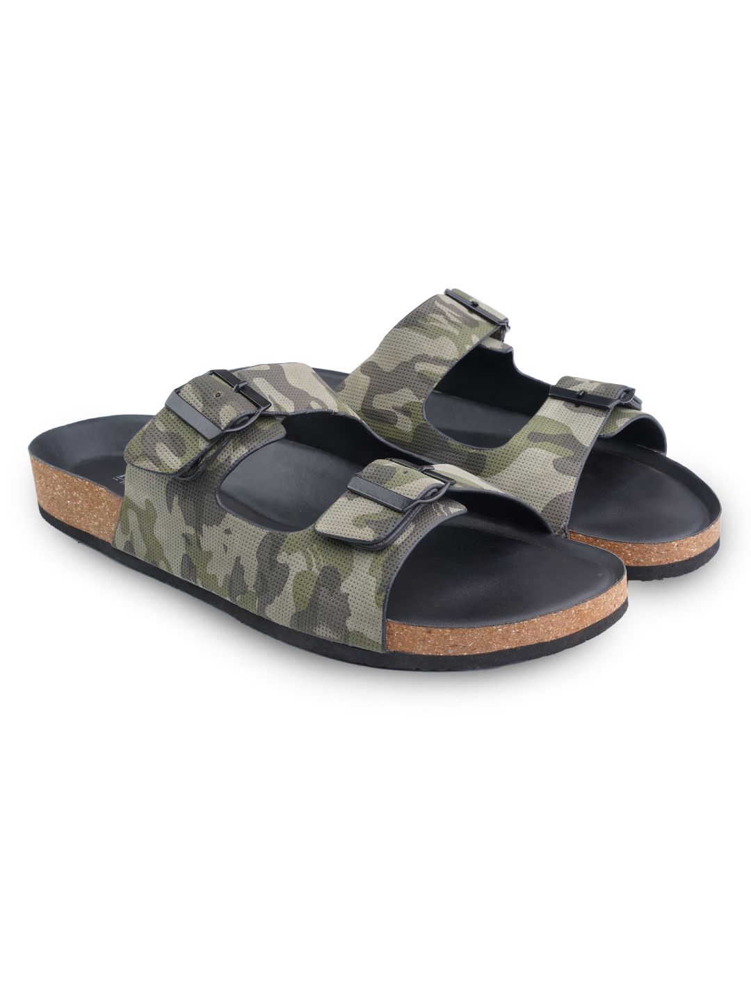 Camo Green Cork Sole Sandal leather shoes for men Rapawalk