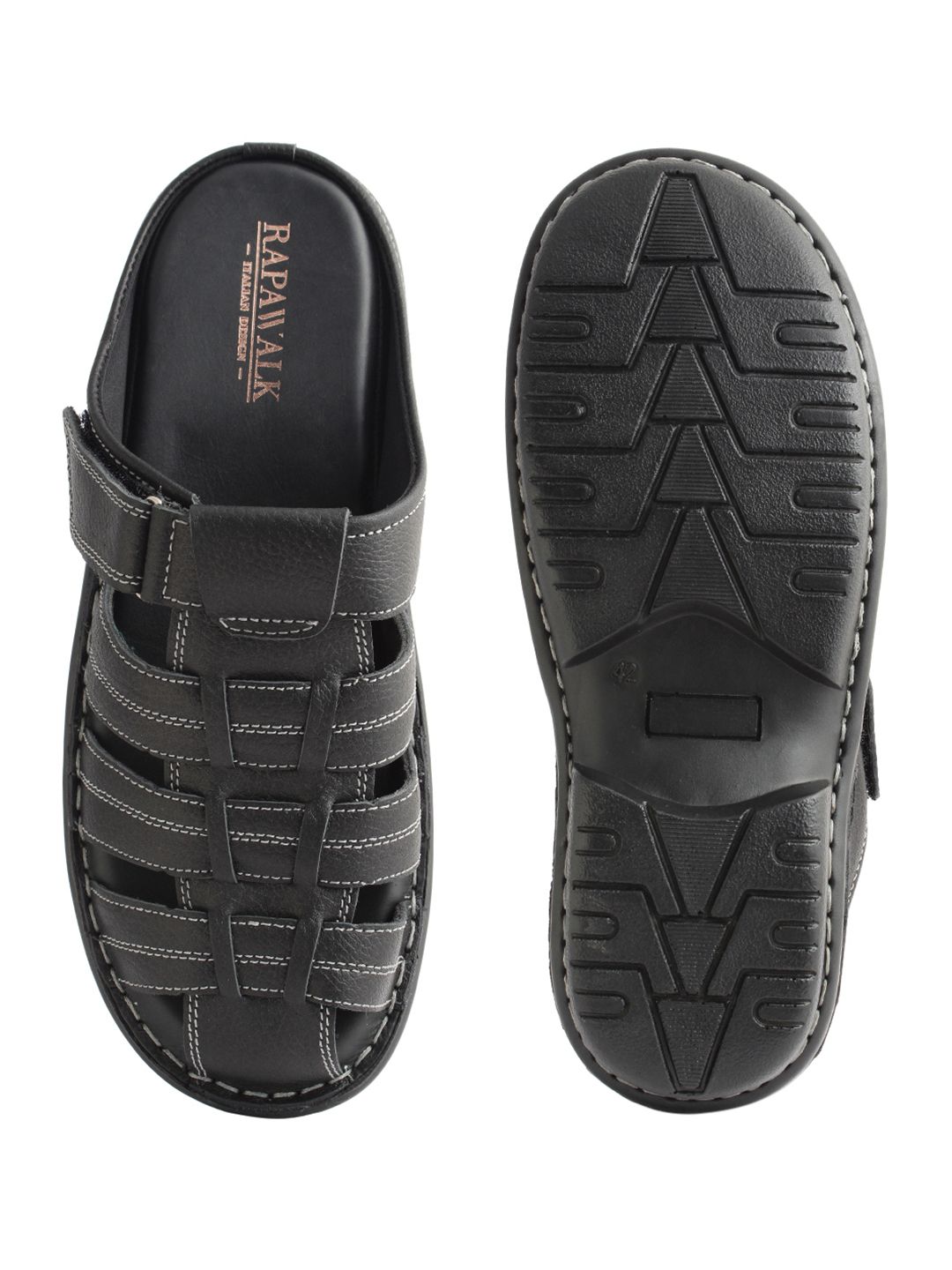 Mens black leather sandals top closed toe