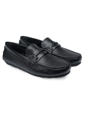 Black Wrap-Buckle Milled Moccasins Leather Shoes alternate shoe image