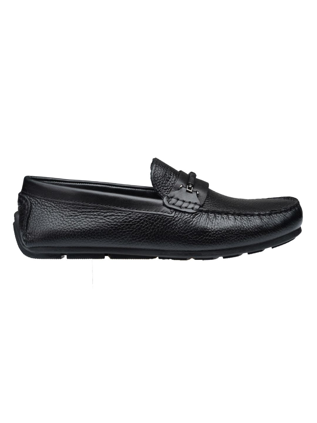 Black Wrap-Buckle Milled Moccasins Leather Shoes for men Rapawalk