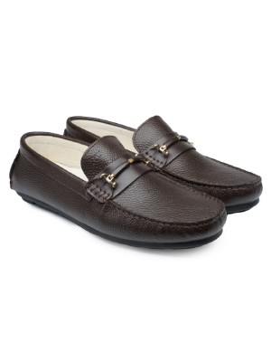 Brown Wrap-Buckle Milled Moccasins Leather Shoes alternate shoe image