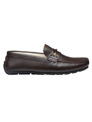 Brown Wrap-Buckle Milled Moccasins Leather Shoes main shoe image