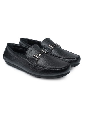 Black T-Buckle Milled Moccasins Leather Shoes alternate shoe image