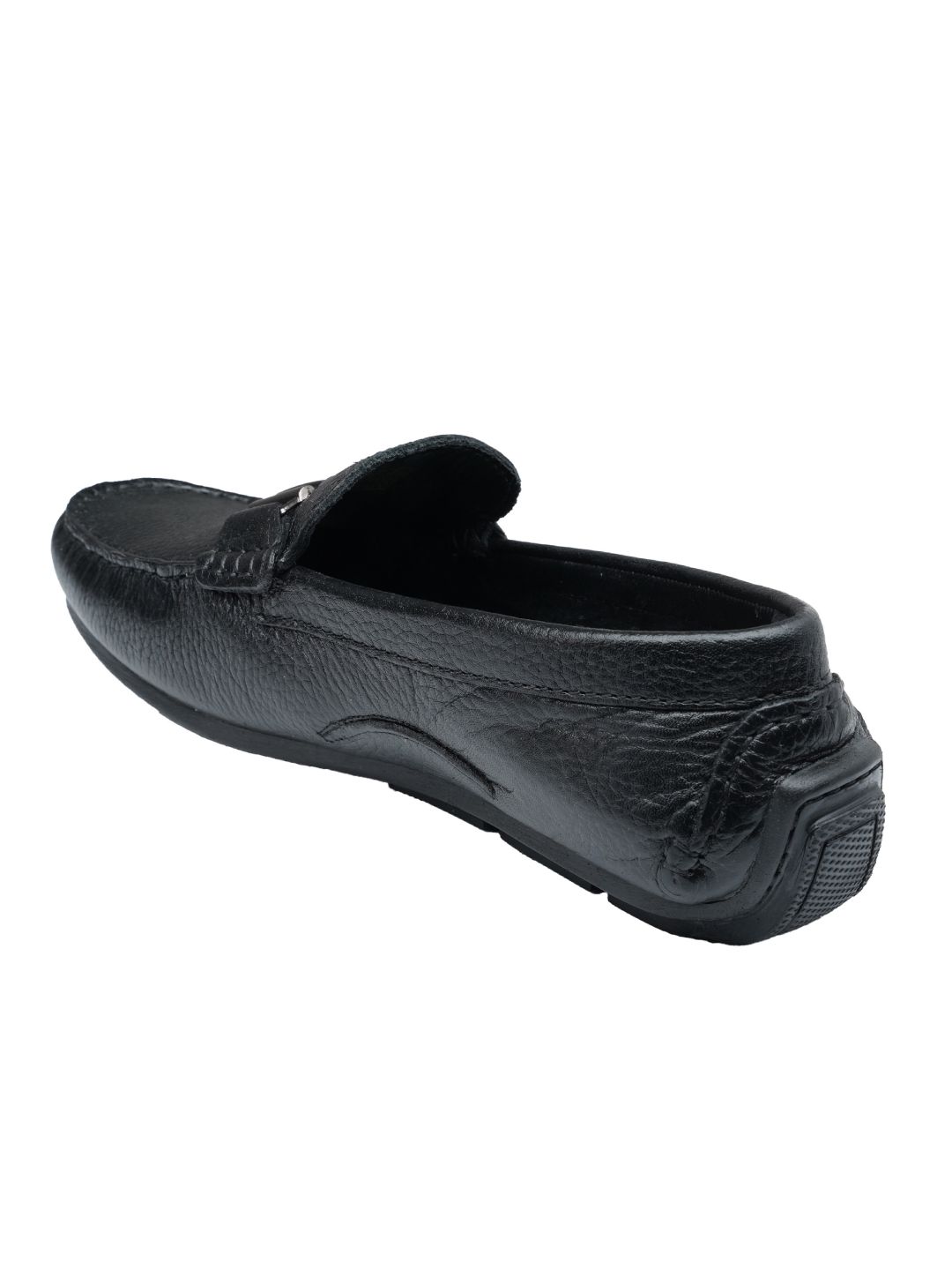 Black T-Buckle Milled Moccasins Leather Shoes