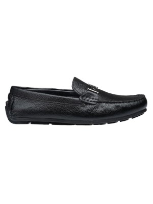 Black T-Buckle Milled Moccasins Leather Shoes main shoe image