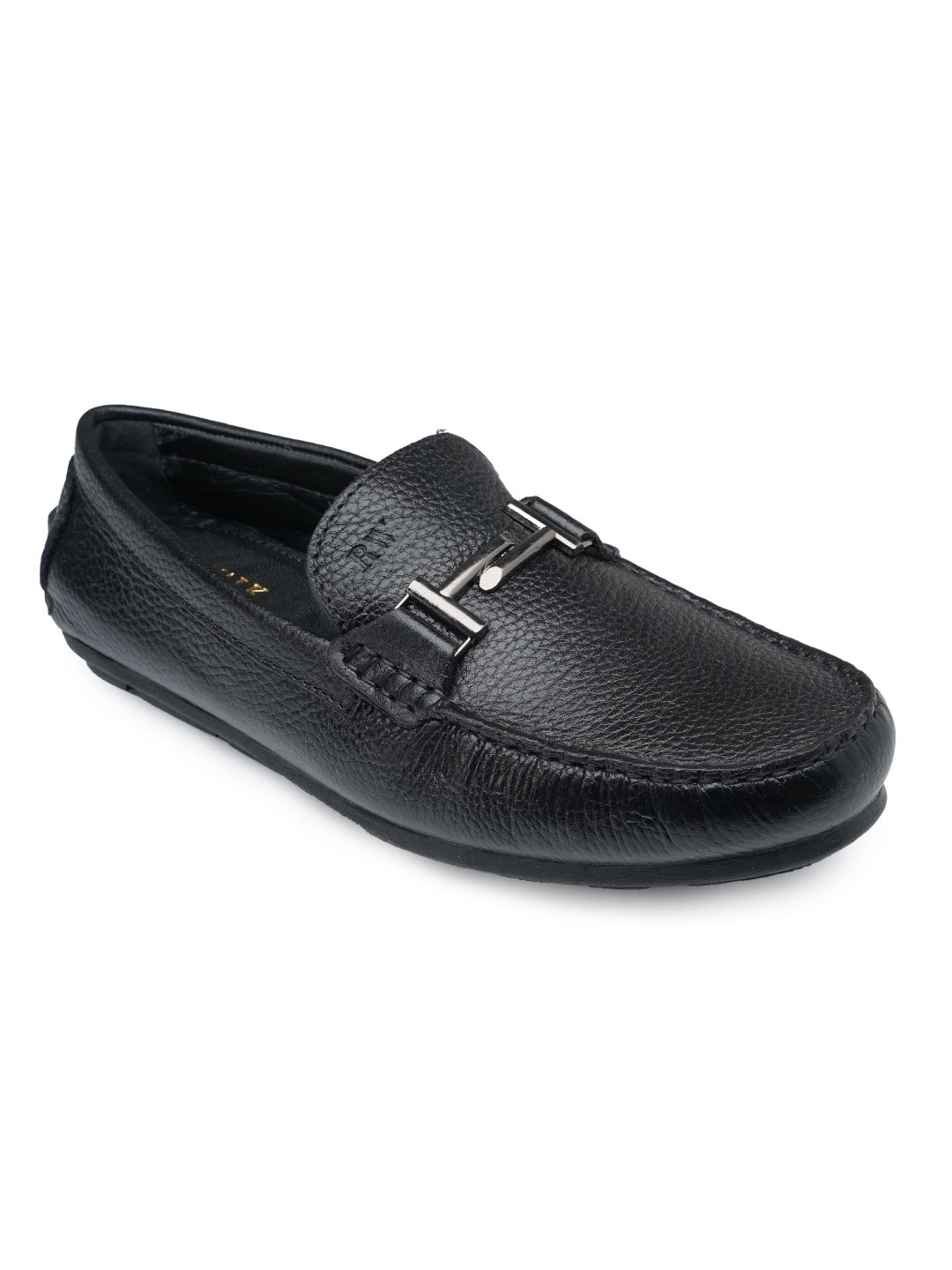 Black T-Buckle Milled Moccasins Leather Shoes
