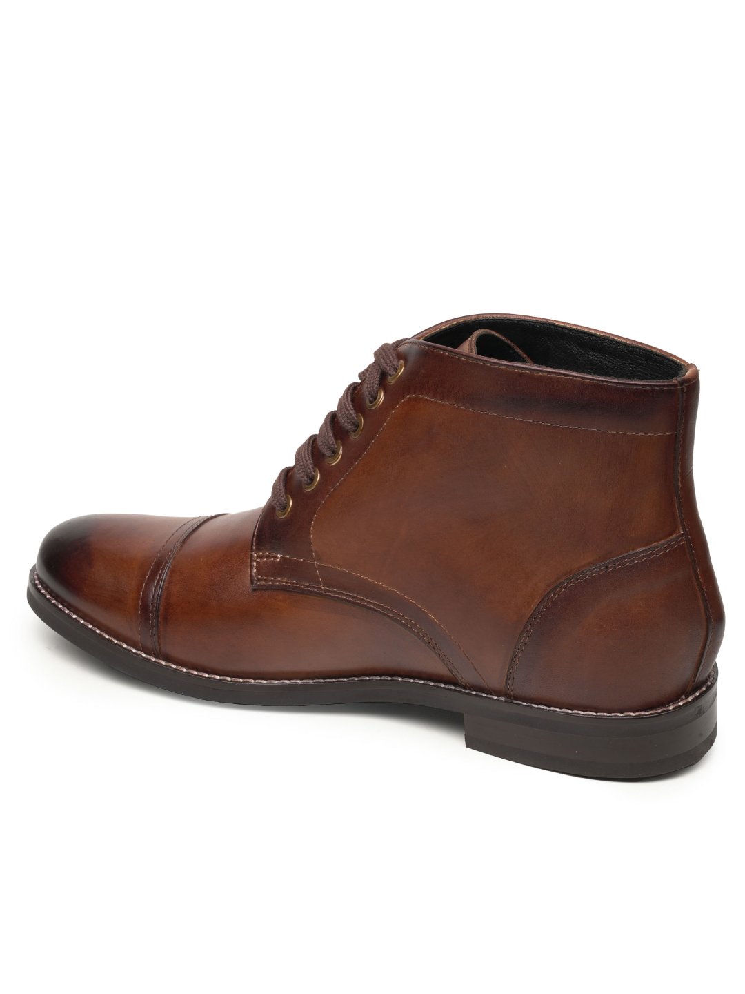 Mens brown leather cap cheap toe boots