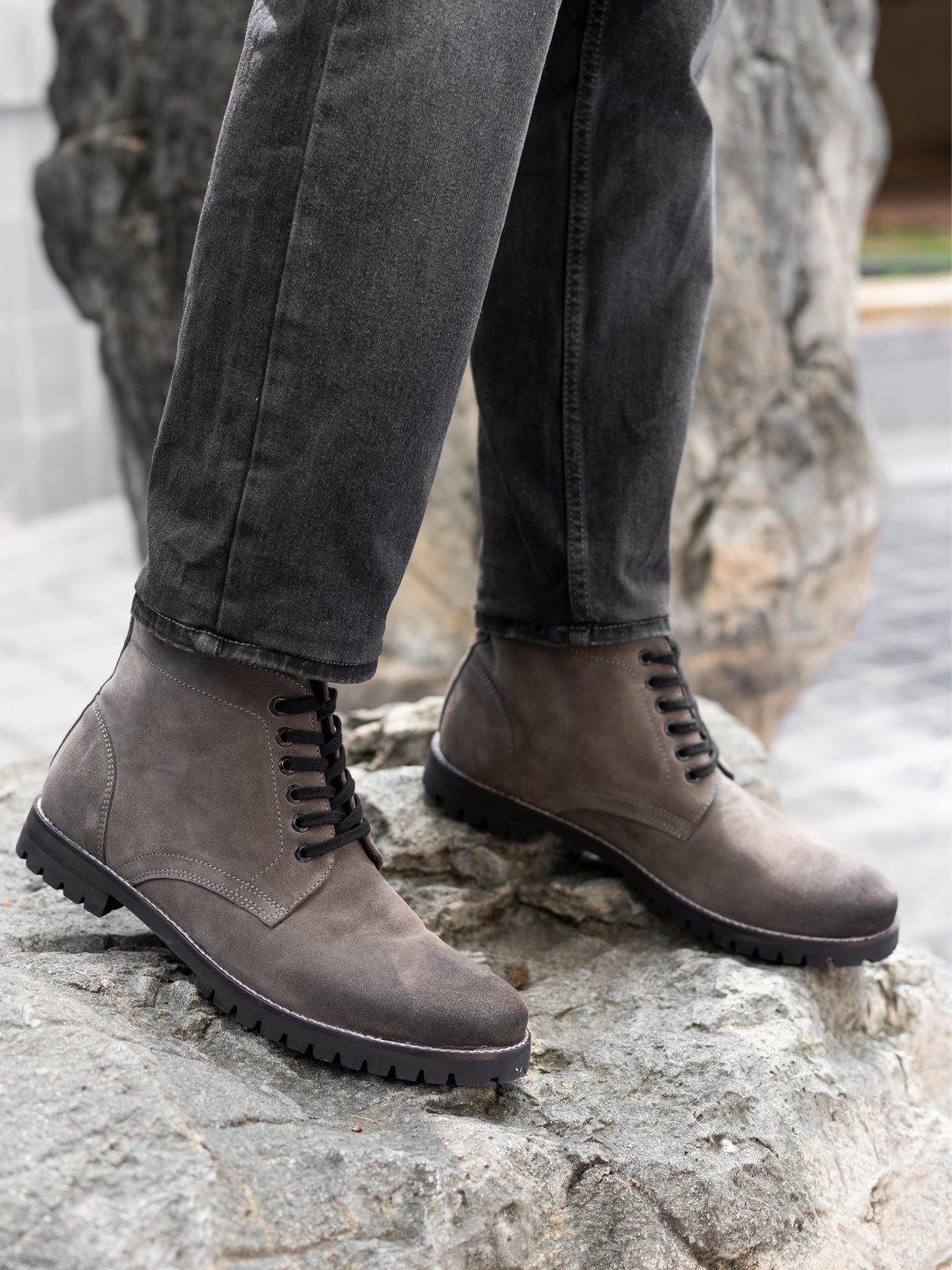 Gray leather boots mens discount
