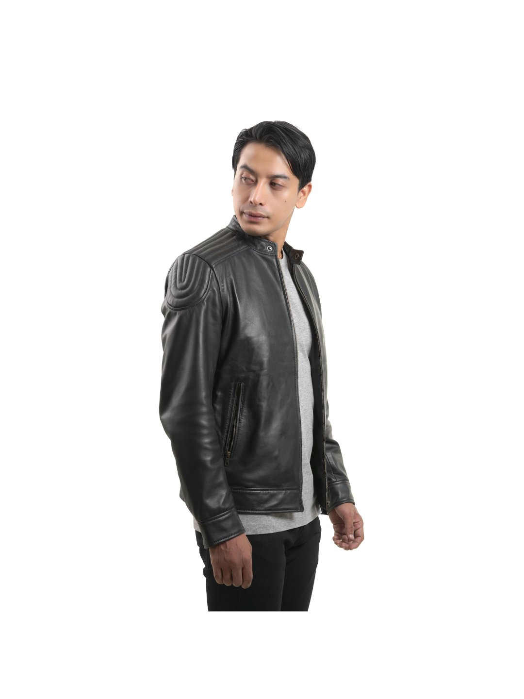 Padded shoulder shop leather jacket