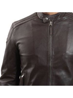 Brown Padded Shoulder Biker Leather Jacket alternate shoe image