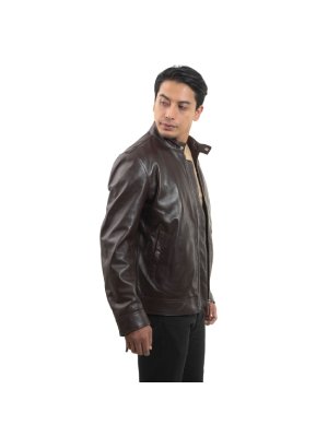 Brown Classic Bomber Leather Jacket main shoe image