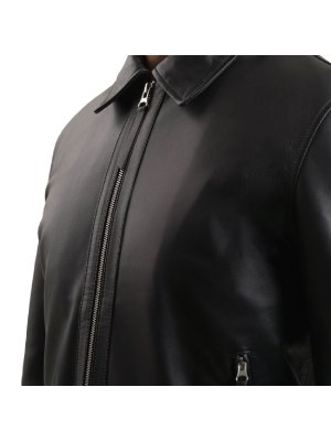 Black Classic Shirt Collar Leather Jacket alternate shoe image