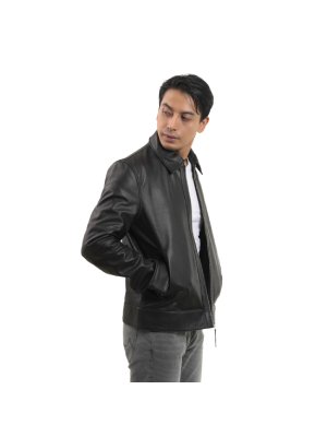 Black Classic Shirt Collar Leather Jacket main shoe image