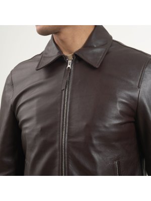 Brown Classic Shirt Collar Leather Jacket alternate shoe image