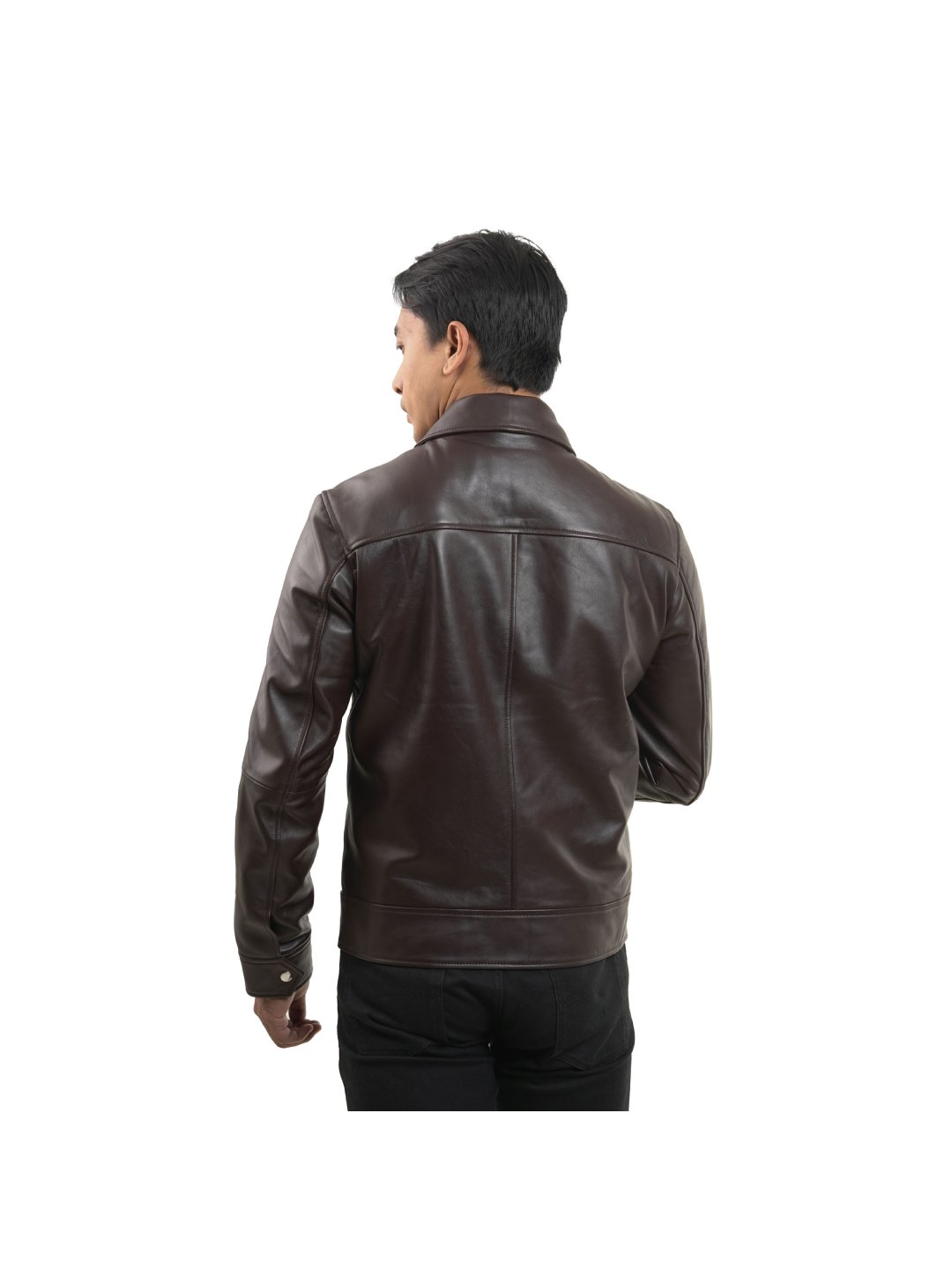 Brown Classic Shirt Collar Leather Jacket - Main Image