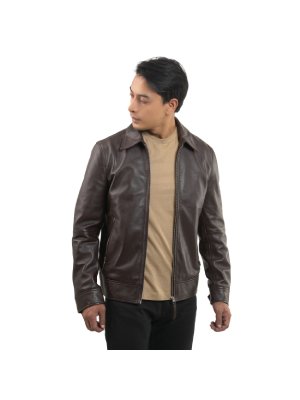 Brown Classic Shirt Collar Leather Jacket main shoe image