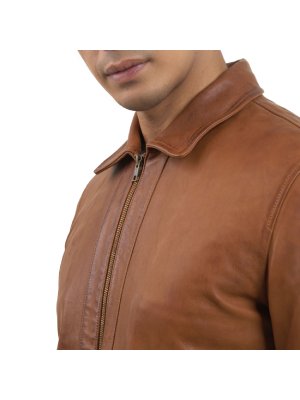 Vintage Tan Retro Shirt Collar Leather Jacket alternate shoe image