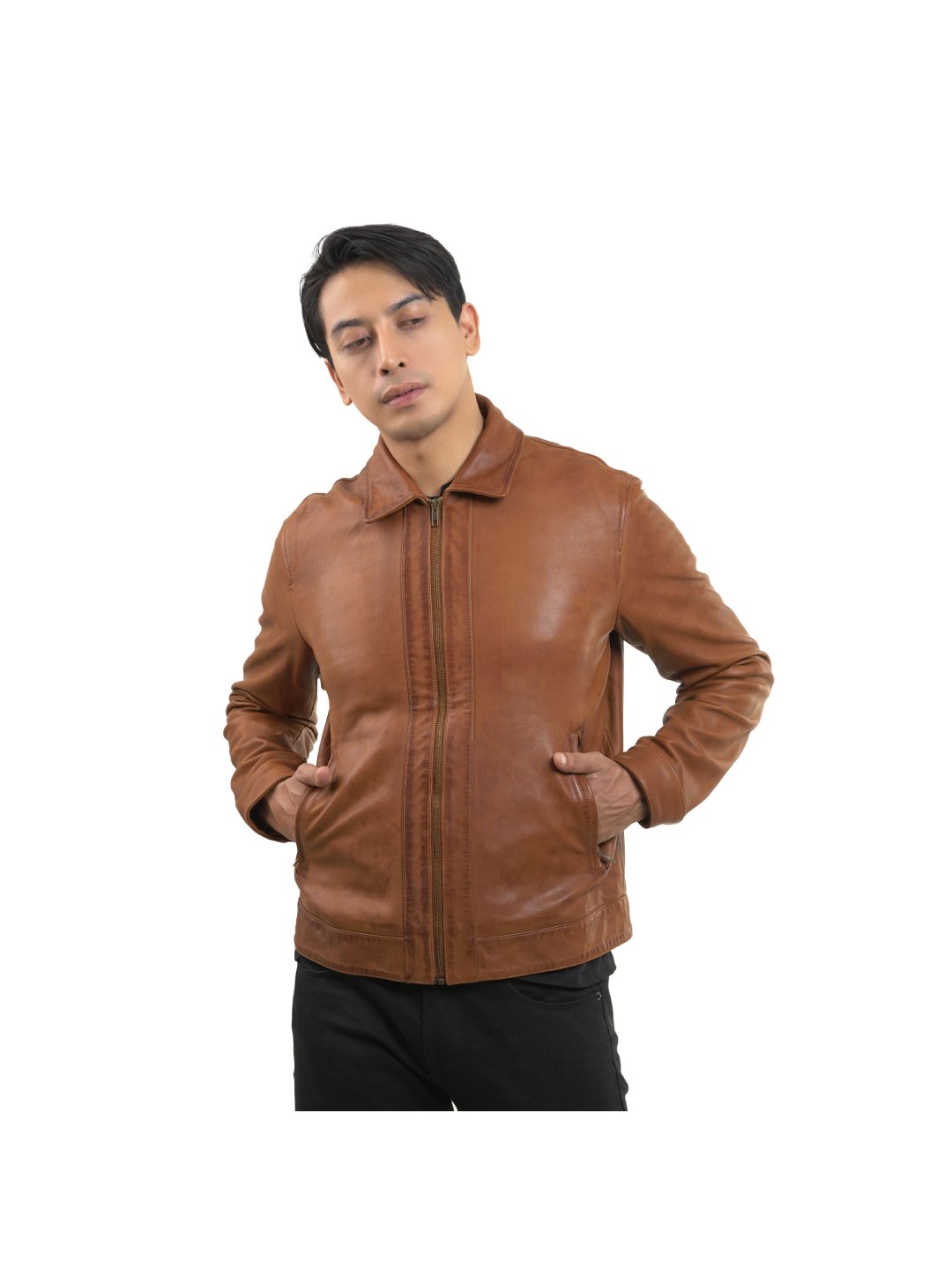 Vintage Tan Retro Shirt Collar Leather Jacket for men Rapawalk