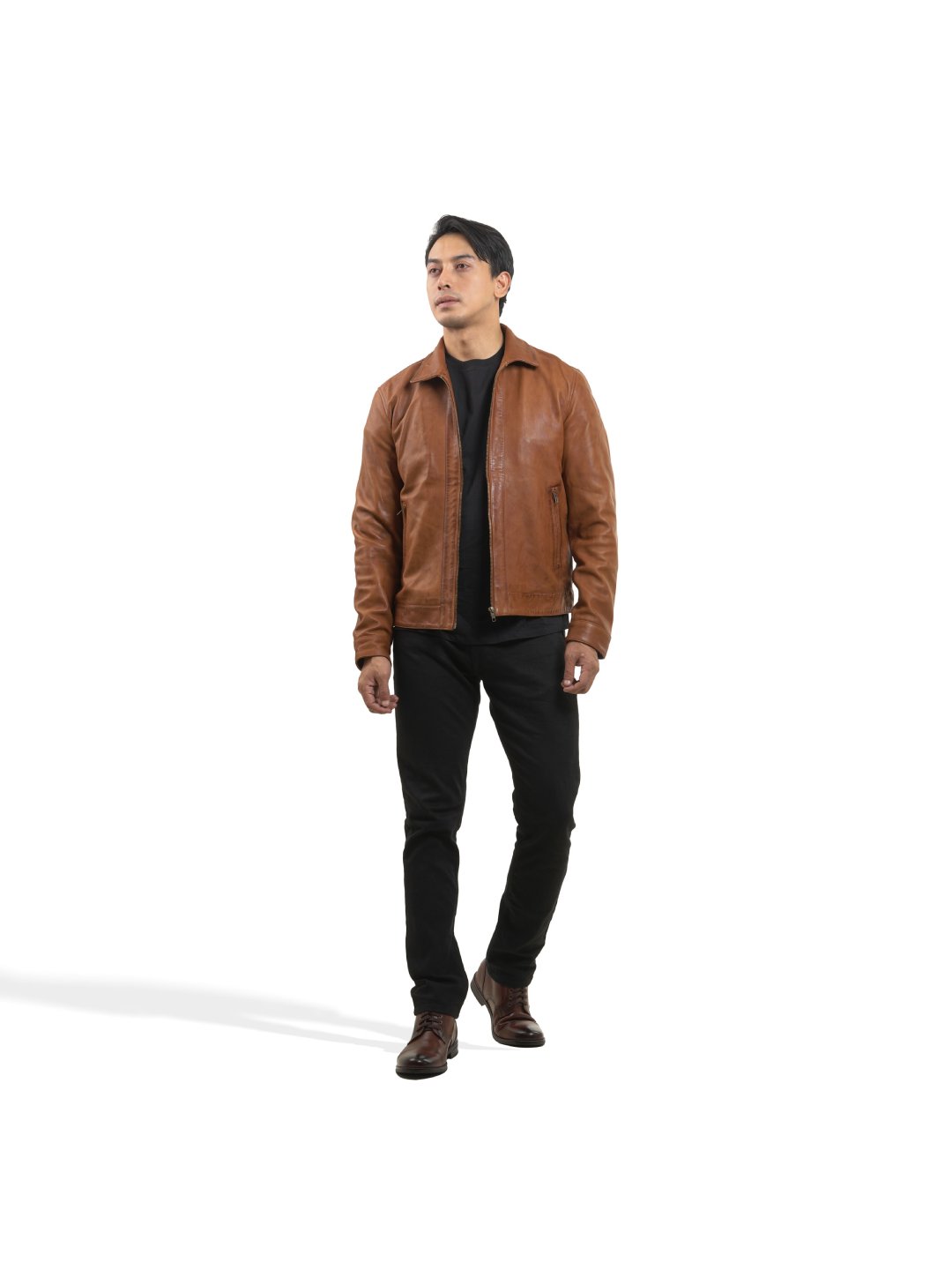 Vintage Tan Retro Shirt Collar Leather Jacket