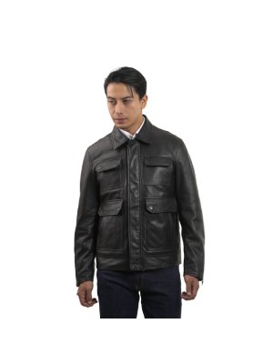 Black Classic Trucker Leather Jacket for men | Rapawalk