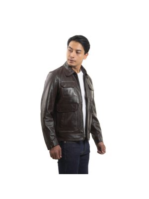 Brown Classic Trucker Leather Jacket main shoe image